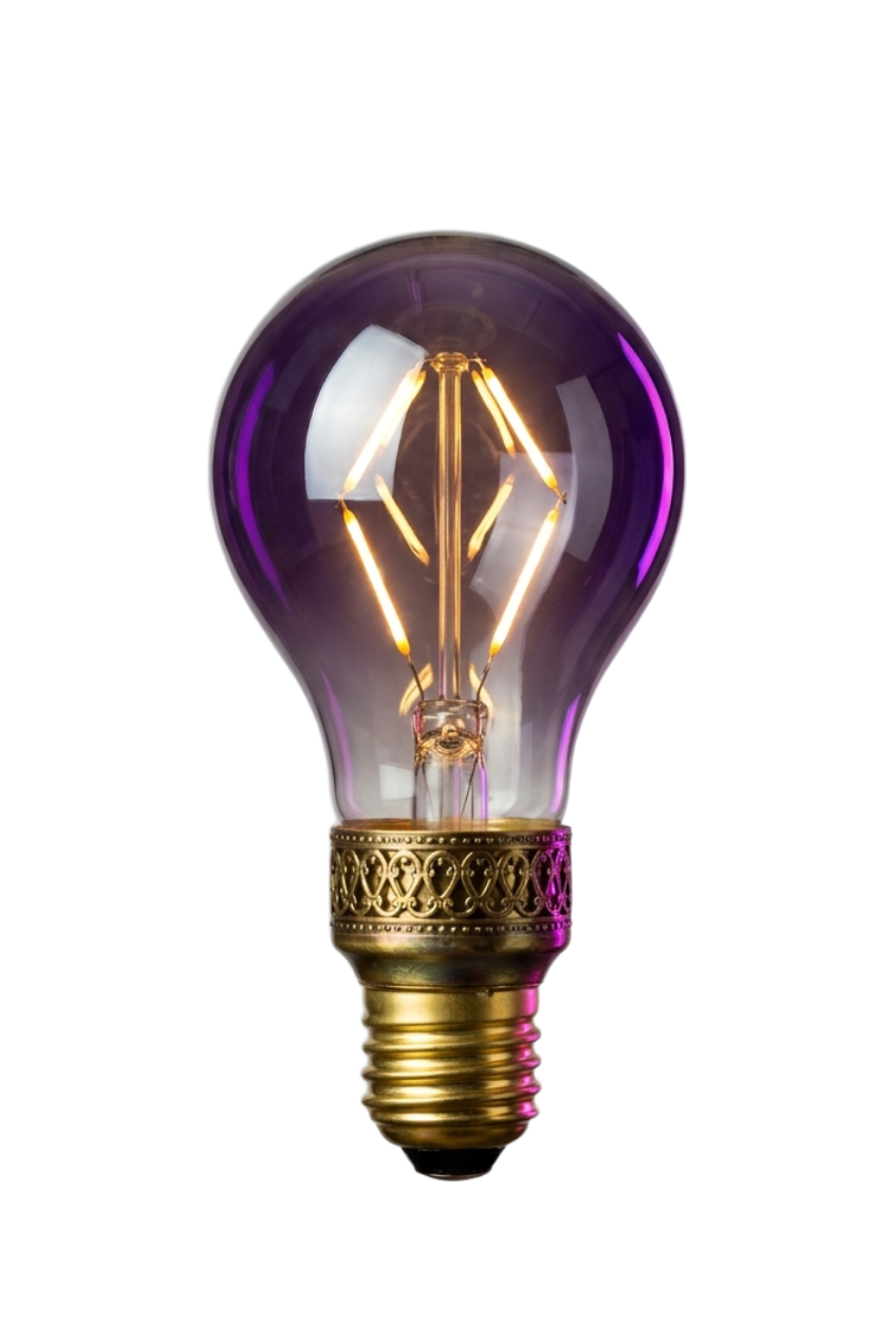 Lâmpada LED vintage com base de latão, símbolo de decisão